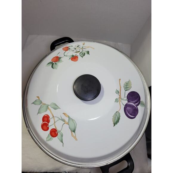 VINTAGE XL TABLETOPS UNLIMITED Stock Pot Porcelain Enamelware Fruit Theme - Picture 5 of 11